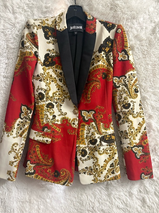 Just Cavalli Jackets & Blazers - Just Cavalli Red & White Paisley Satin Blazer